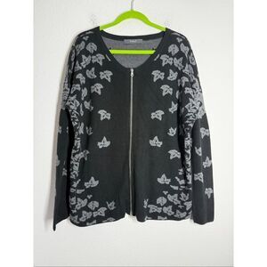 Backstage Women’s Bohemian Knit Full Zip Cardigan Leaf Print Size XL See Notes